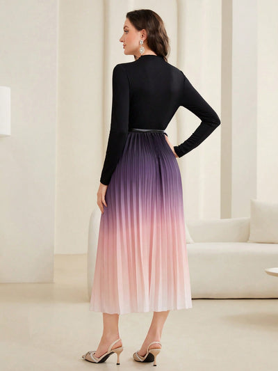 Ethereal Elegance: Women's Gradient Pleated Dress