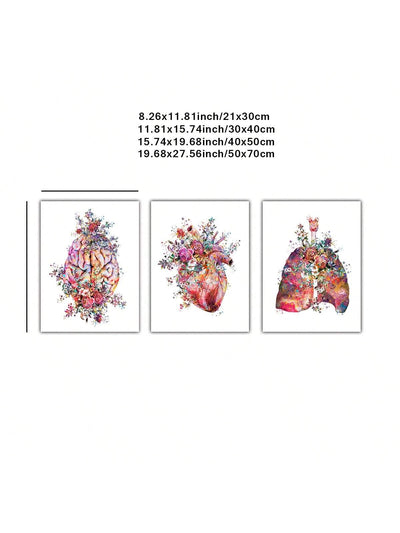 Anatomy Art Trio: Brain, Heart, and Lung Poster Prints - Modern Wall Decor for Students & Hospitals