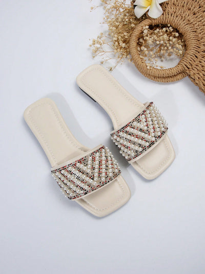 Fashionable Faux Pearl Flat Sandals: Perfect for Spring, Autumn, and Summer!