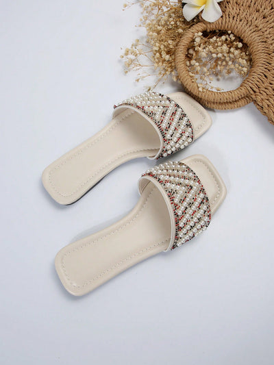 Fashionable Faux Pearl Flat Sandals: Perfect for Spring, Autumn, and Summer!