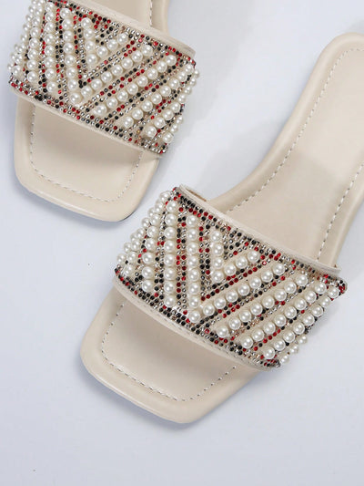 Fashionable Faux Pearl Flat Sandals: Perfect for Spring, Autumn, and Summer!