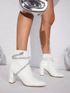 Glamourous Rhinestone Side Zipper Chunky Heeled Ankle Boots