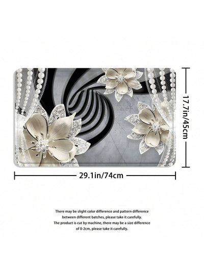 Simplistic Floral Beaded 3D Print Shower Curtain Set with Waterproof Mat and Rings