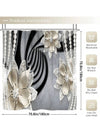 Simplistic Floral Beaded 3D Print Shower Curtain Set with Waterproof Mat and Rings