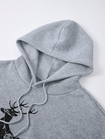 Stay Warm in Style: Men's Deer Letter Graphic Thermal Lined Hoodie