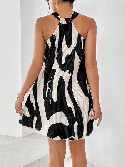 Sun-Kissed Style: Spring Break Graphic Print Halter Neck Dress