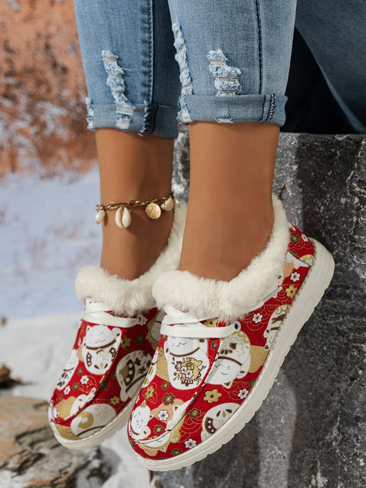 Introducing our fashionable snow shoes for women! These beige Christmas <a href="https://canaryhouze.com/collections/women-canvas-shoes" target="_blank" rel="noopener">shoes</a> with white fur are ideal for winter sports and casual wear. Stay warm and stylish while hitting the slopes or running errands. Don't sacrifice fashion for function - these boots have it all.