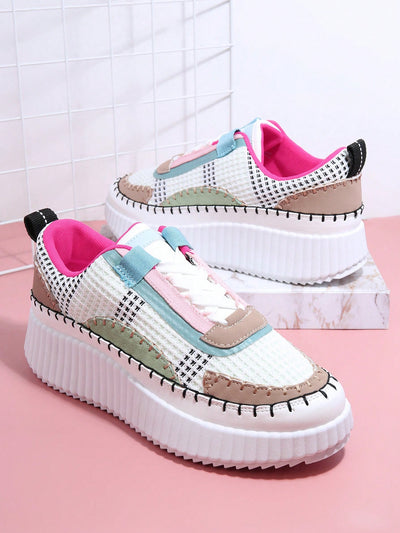 Stylish Colorblock Lace-Up Skate Shoes for Trendy Feet