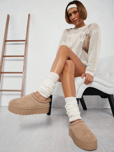 Stylish and Cozy: Plain Flatform Warm Shoes