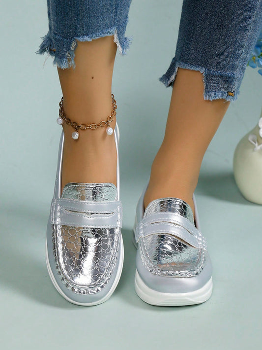 Metallic Chic: Women's Slip-Resistant One-Foot Pedal Flats