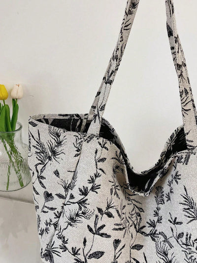 Nature-Inspired Plant Pattern Shoulder Tote Bag