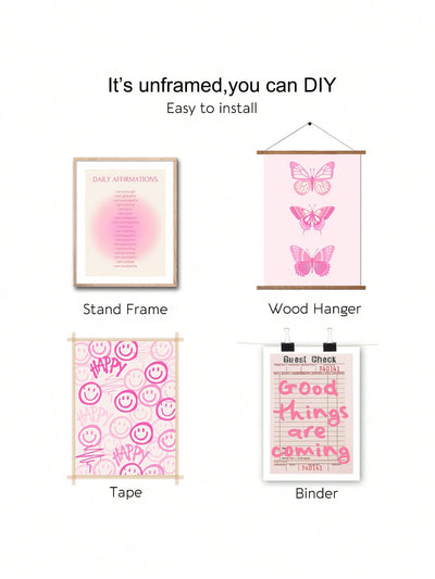 Positivity in Pink: Set of 6 Preppy Art Trendy Posters for Modern Living Spaces