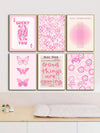 Positivity in Pink: Set of 6 Preppy Art Trendy Posters for Modern Living Spaces