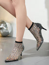 Sparkle and Shine: Women's Rhinestone Ankle Boots with Breathable Mesh and Slim Heels