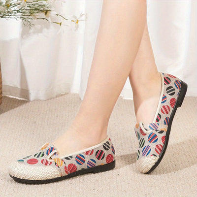Stylish and Comfortable Women's Colorful Print Casual Flats: Slip-On, Lightweight, and Versatile Linen Sole Shoes