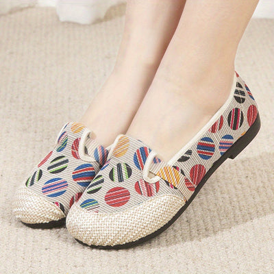 Stylish and Comfortable Women's Colorful Print Casual Flats: Slip-On, Lightweight, and Versatile Linen Sole Shoes