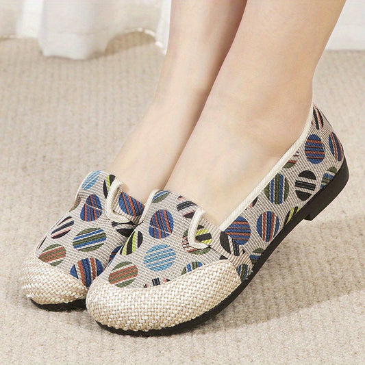 Stylish and Comfortable Women's Colorful Print Casual Flats: Slip-On, Lightweight, and Versatile Linen Sole Shoes