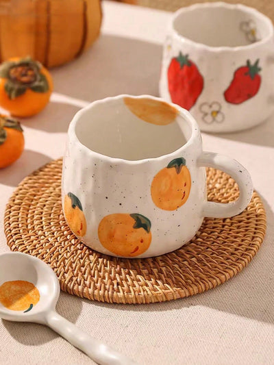 Hand-Painted Japanese Strawberry Ceramic Coffee Mug: Ideal Home and Office Gift for Festivals