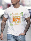 Spread Joy and Fashion with our Plus Size Men's Happy New Year Graphic Print T-Shirt