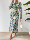 Stylish Sophistication: Printed Standing Collar Pleated Dress