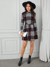 Chic and Stylish: Funnel Neck Plaid Dress with Sleeves