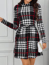 Chic and Stylish: Funnel Neck Plaid Dress with Sleeves