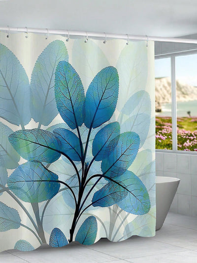 Modern Leaf Printed Polyester Fiber Shower Curtain: Elevate your Bathroom Décor with this Waterproof Home Essential