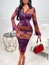 Radiant Tie-Dye Flounce Sleeve Bodycon Dress