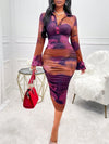 Radiant Tie-Dye Flounce Sleeve Bodycon Dress