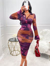 Radiant Tie-Dye Flounce Sleeve Bodycon Dress