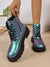 Night Glow Green: Holographic Reflective Short Boots for Evening Events and Parties