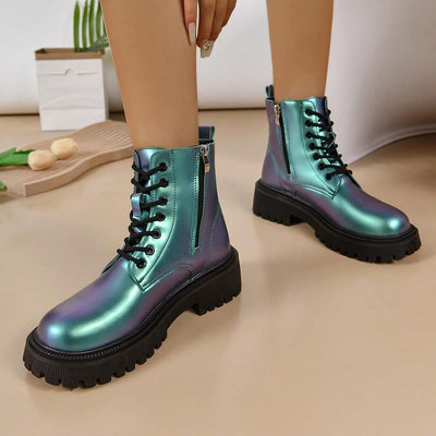 Night Glow Green: Holographic Reflective Short Boots for Evening Events and Parties