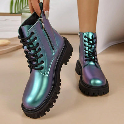 Night Glow Green: Holographic Reflective Short Boots for Evening Events and Parties