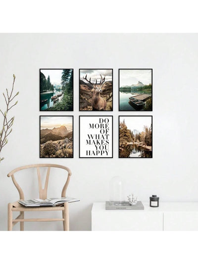 Nature's Serenity: 6-Piece Set of Frameless Canvas Landscape Art Posters for Home Decor