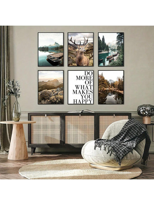 Enhance the serenity of your home with Nature's Serenity: a 6-piece set of frameless canvas landscape art posters. Each poster features stunning nature scenes that bring a sense of calm and peacefulness to any room. Made with high-quality materials, these posters are perfect for adding a touch of natural beauty to your home decor.