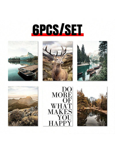 Nature's Serenity: 6-Piece Set of Frameless Canvas Landscape Art Posters for Home Decor