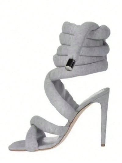 Glamorous Gray Square-Toed High Heel Sandals: A Fashionista's Roman Inspired Delight