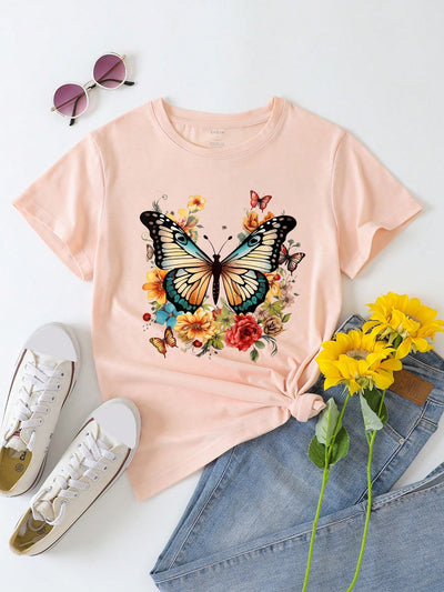 Experience elegance and grace with our Fluttering Beauty Butterfly Printed T-shirt. Made for women who embrace their femininity, this shirt features a stunning butterfly design that adds a touch of whimsy to any outfit. Crafted with high-quality materials, it's not just stylish but also comfortable to wear. Indulge in the beauty of nature with this must-have t-shirt.