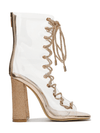 Sparkle Up Your Style with Lookey Clear Lace-Up Rhinestone Ankle Boots