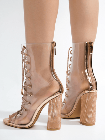Sparkle Up Your Style with Lookey Clear Lace-Up Rhinestone Ankle Boots