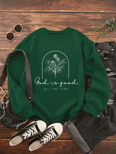 Cozy and Stylish Winter Essential Floral Slogan Graphic Thermal Lined Sweatshirt