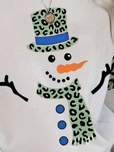 Cozy and Chic: Plus Size Leopard Snowman Pattern Spliced Casual Sweatshirt