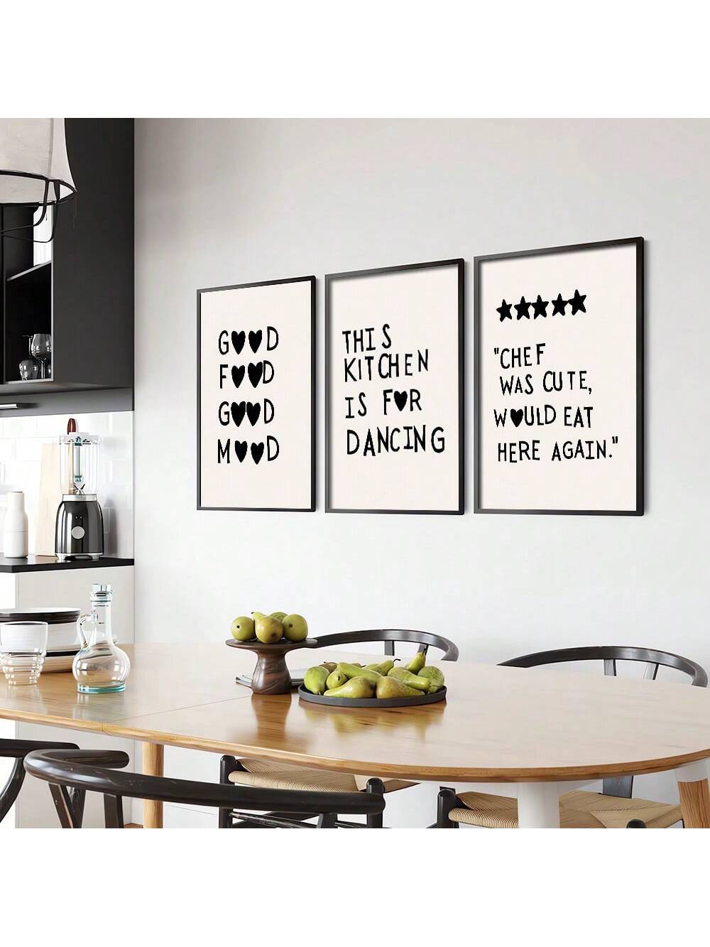 This modern minimalist kitchen wall art set is the perfect addition to enhance the decor of your dining room. With its sleek and contemporary design, this set will elevate the look and feel of your space. Transform your dining experience with this stylish and sophisticated art set.