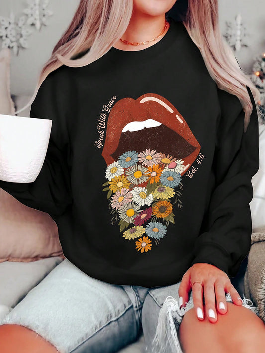 Elevate your fashion game with our Floral Bliss Lips Printed Sweatshirt! Made from a cozy blend of nature and fashion, this sweatshirt will keep you comfortable while making a stylish statement. The striking floral and lip print adds a touch of whimsy to any outfit. Perfect for any fashion-forward individual.