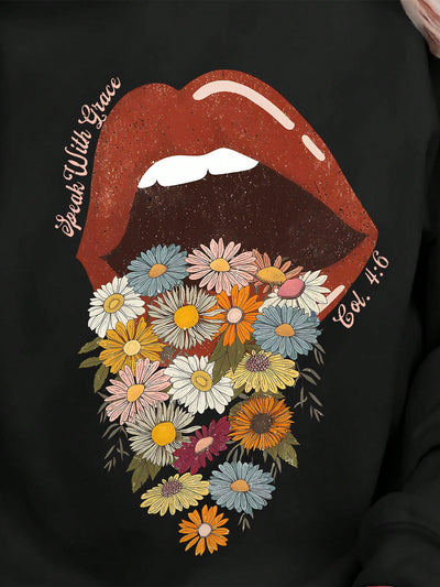 Floral Bliss Lips Printed Sweatshirt: A Cozy Blend of Nature and Fashion