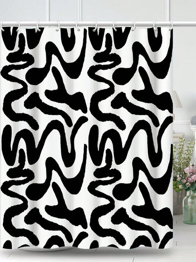 Chic and Sleek: Black Twisted Line Pattern Waterproof Shower Curtain