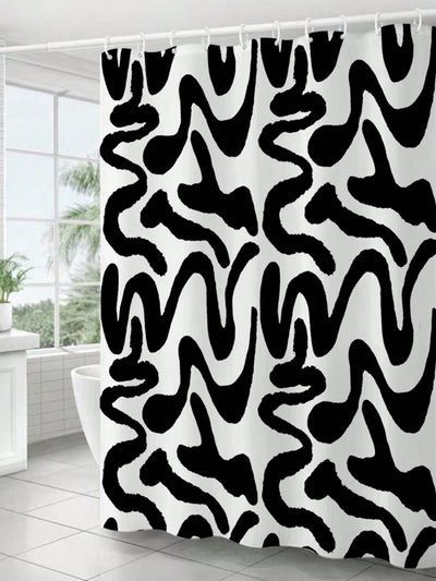 Chic and Sleek: Black Twisted Line Pattern Waterproof Shower Curtain