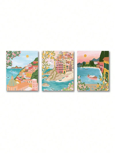 Coastal Tranquility: 3 Piece Modern Minimalist Canvas Wall Art Set for Living Room and Bedroom