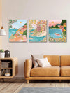 Coastal Tranquility: 3 Piece Modern Minimalist Canvas Wall Art Set for Living Room and Bedroom
