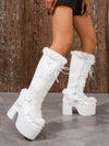 Pink Knee-High Plush Lined Punk Boots: Embrace Style with a Bold Twist